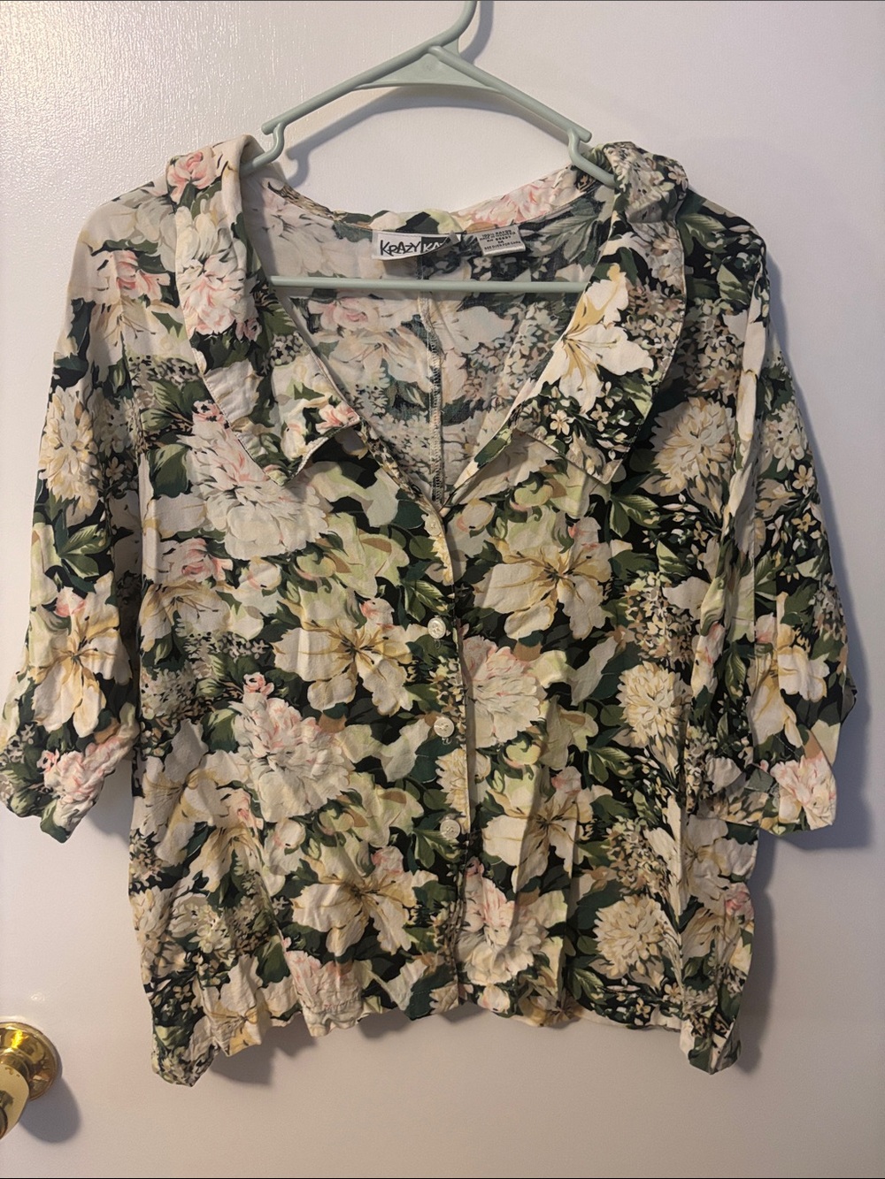 Vintage Retro 90s Chic Krazy Kat Floral Button Front Blouse Medium